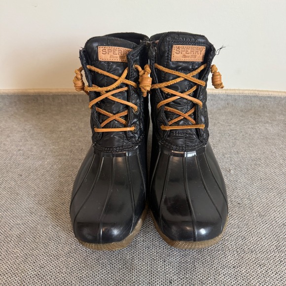 Sperry Top Sider Saltwater Duck Boots Women's Size 8 Black Waterproof STS80755‎ - Picture 1 of 9